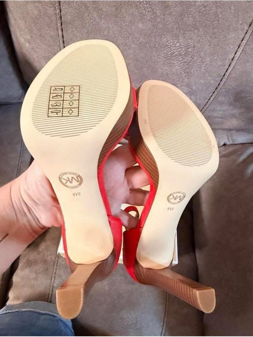 Michael Kors Red Leather Studded Platform Heels - Picture 3 of 4
